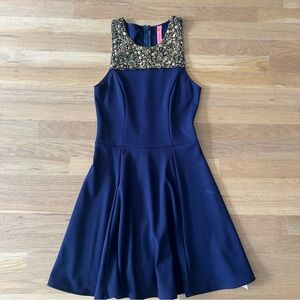 Navy Blue Beaded Dress - Eight Sixty
